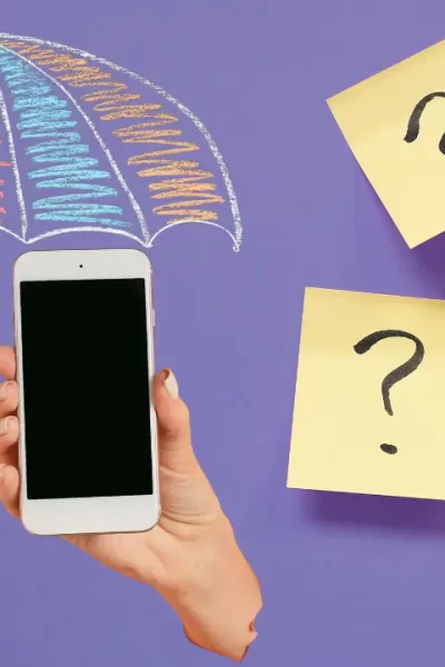 Seguro celular Nubank em destaque: proteção ou cilada? Ilustração com guarda-chuva e dúvidas sobre o serviço